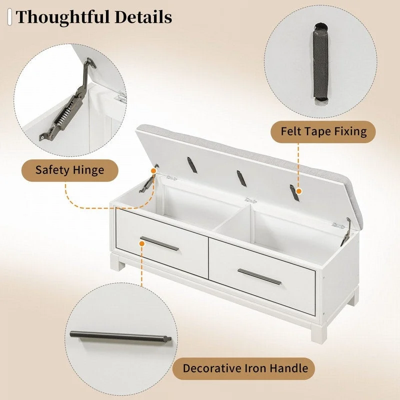 Shoe Bench with Removable Cushion and Hidden Storage for Entryway and Living Room Organization