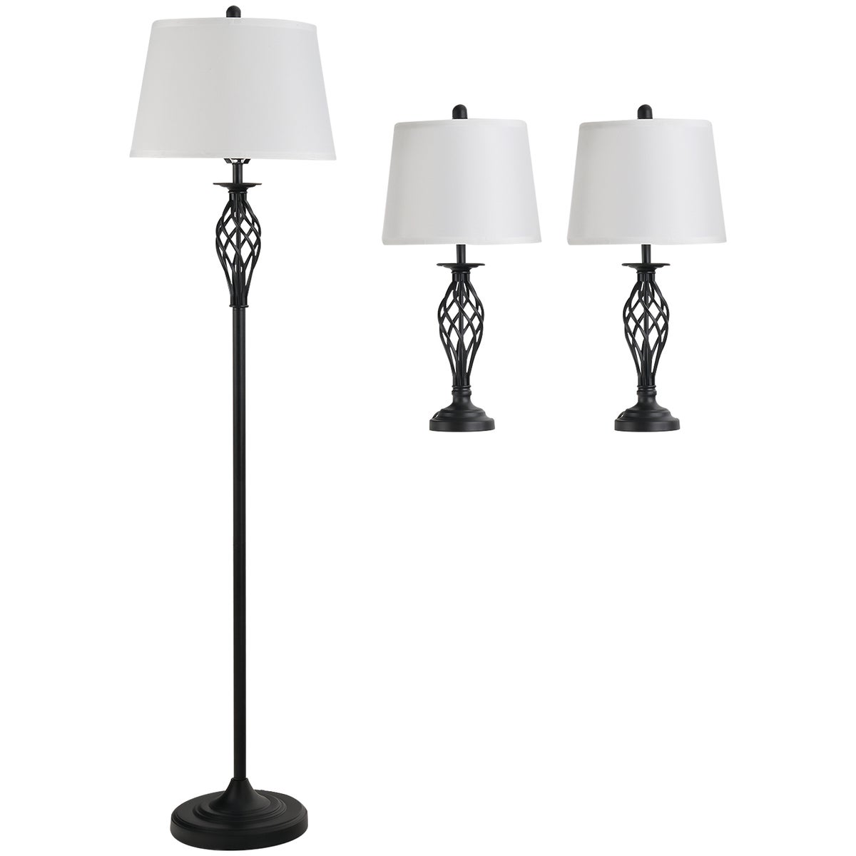 HOMCOM lampenset van 3, ø38 x 158H cm / ø30 x 62H cm, PS, zwart