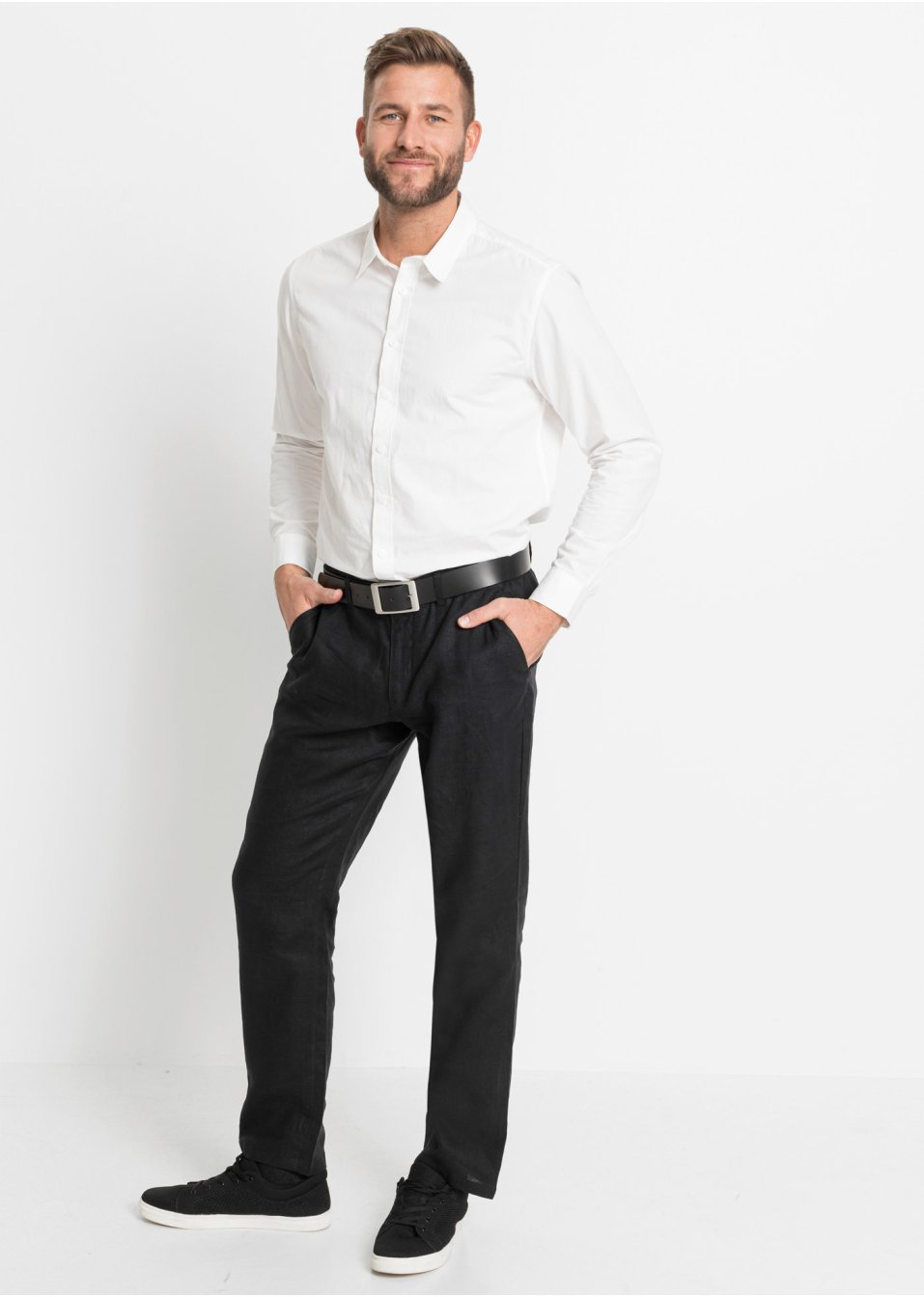 Pantalon chino en lin avec taille confortable Regular Fit, Straight