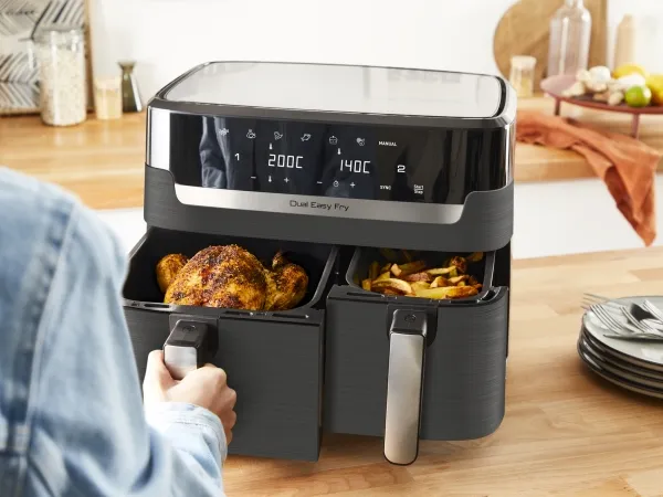 Tefal Dual Easy Fry & Grill EY905B Dobbelt 8,3 l Standalone 2700 W Varmluftfryser Grå (EY905B)