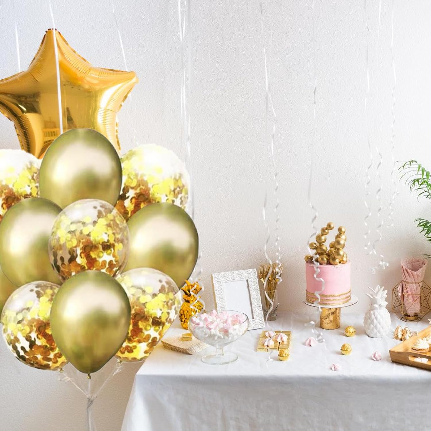 (10er Set) Ø30cm Party Deko Ballons Latex Luftballons mit Konfetti - Gold