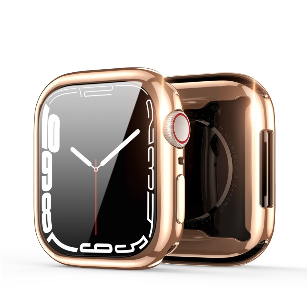 Apple Watch (41mm) Gummi Bumper Hülle mit Galvanisiertem Rahmen   Display Schutzfolie - Roségold
