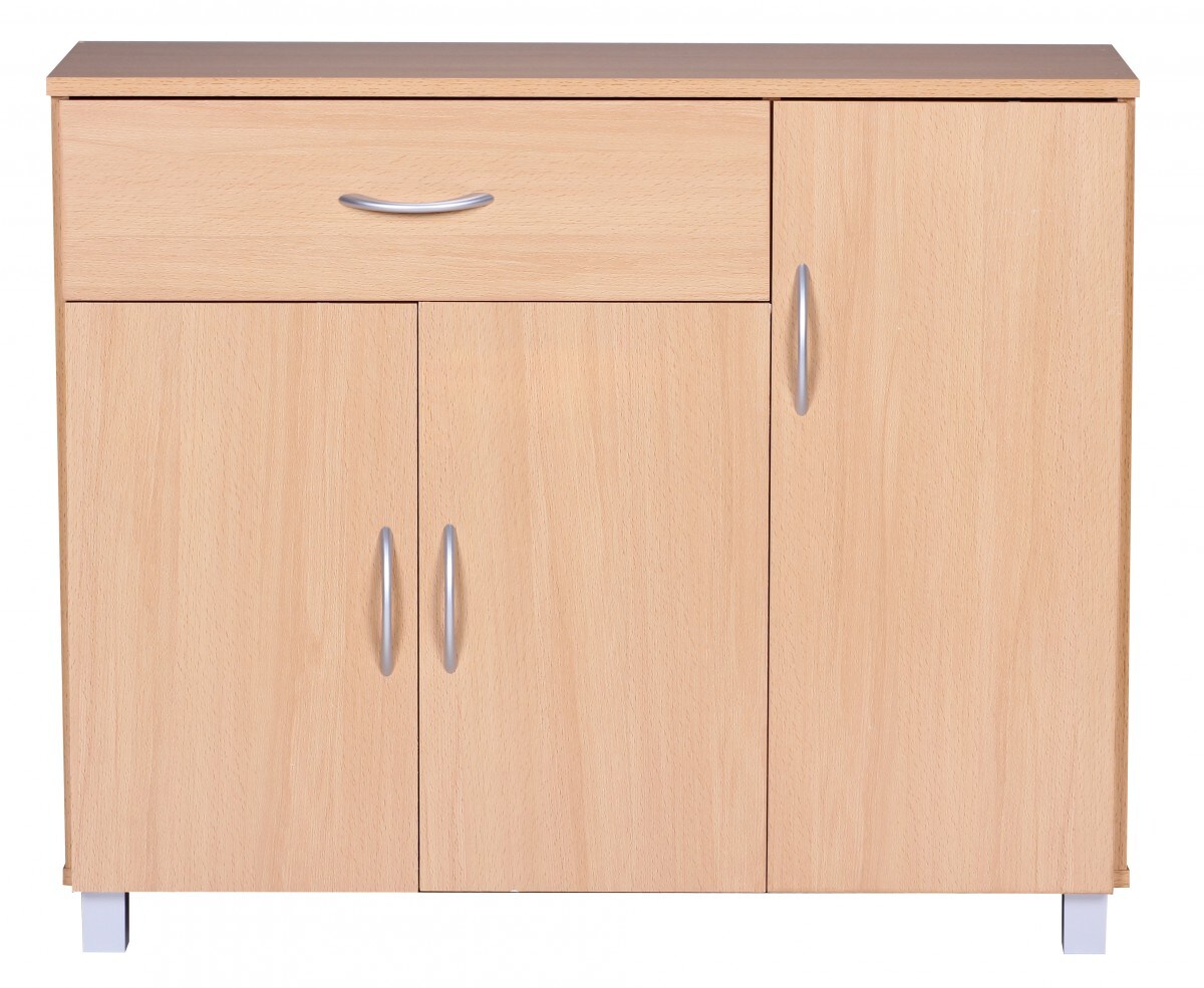 KADIMA DESIGN Sideboard-Kommode: Modernes Design, 3 Türen, eine Schublade, Aluminium-Griffe, Spanplatte/Kunststoff, 90x75x30 cm.