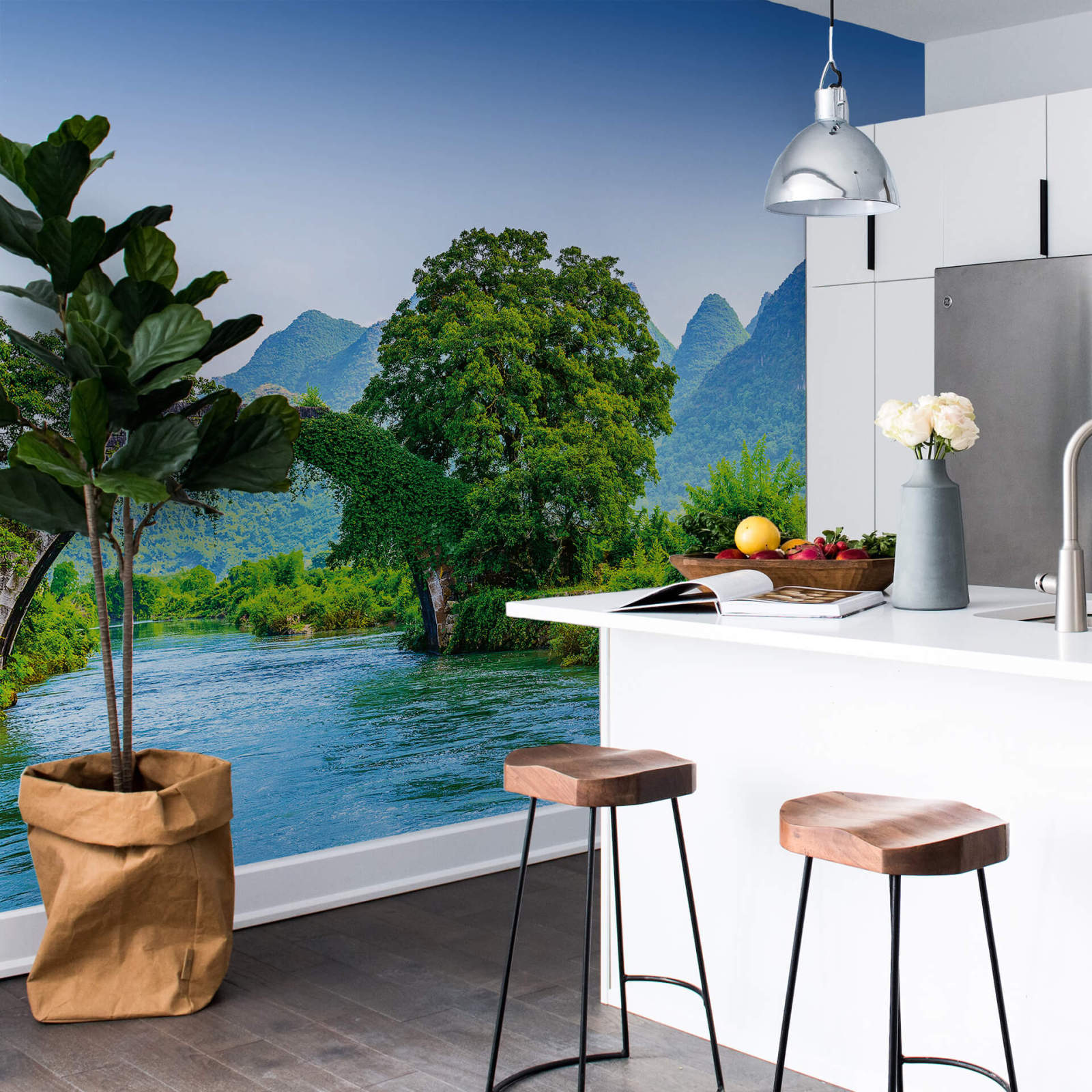 Fototapete DESIGNWALLS 2.0 - grün-blau - Landschaft - 2,6 Meter