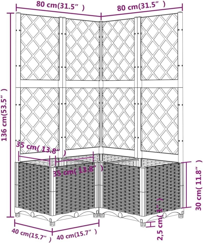 vidaXL Pflanzkübel mit Rankgitter Blumenkübel Pflanzkasten Blumentopf Blumenkasten Rankhilfe Spalier Gartenspalier Schwarz 80x80x136cm PP
