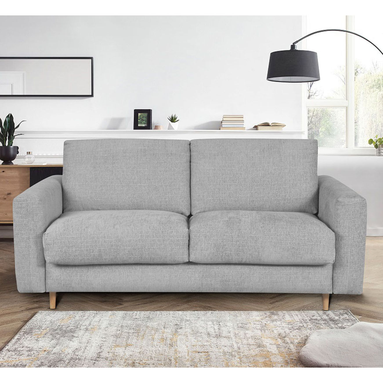 Bobochic Canapé droit cocoone convertible express  gris clair - 200x105x98 cm