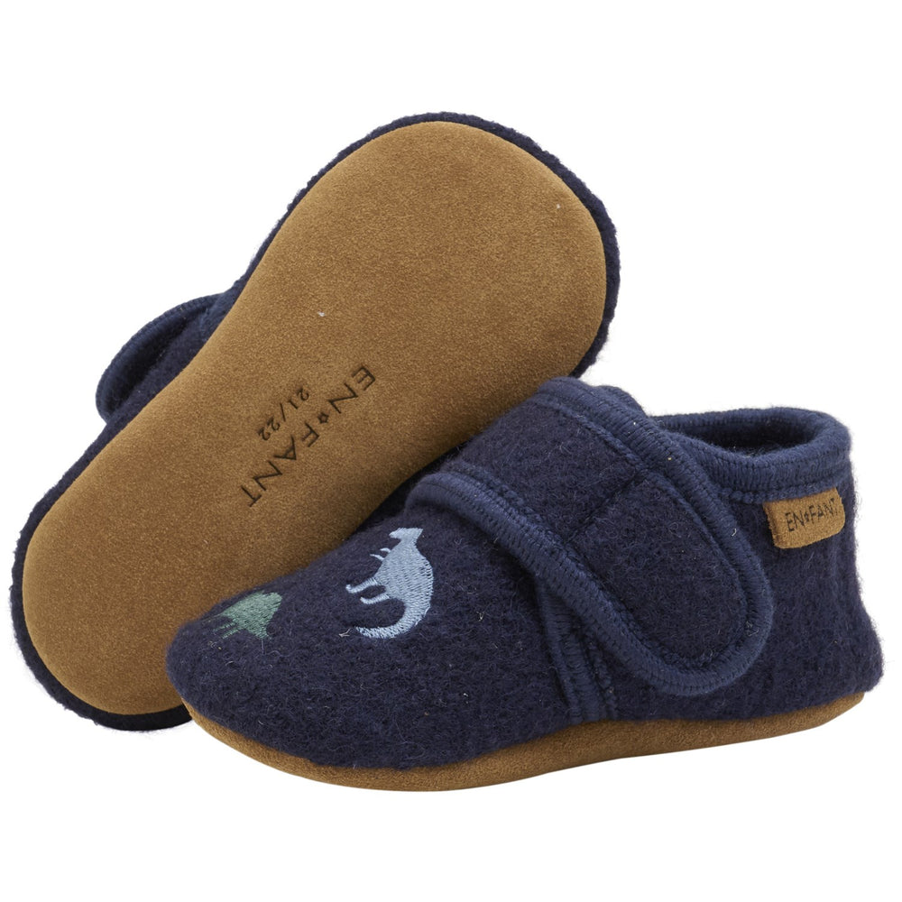 Køb En Fant Navy Uld Slippers Med Broderi