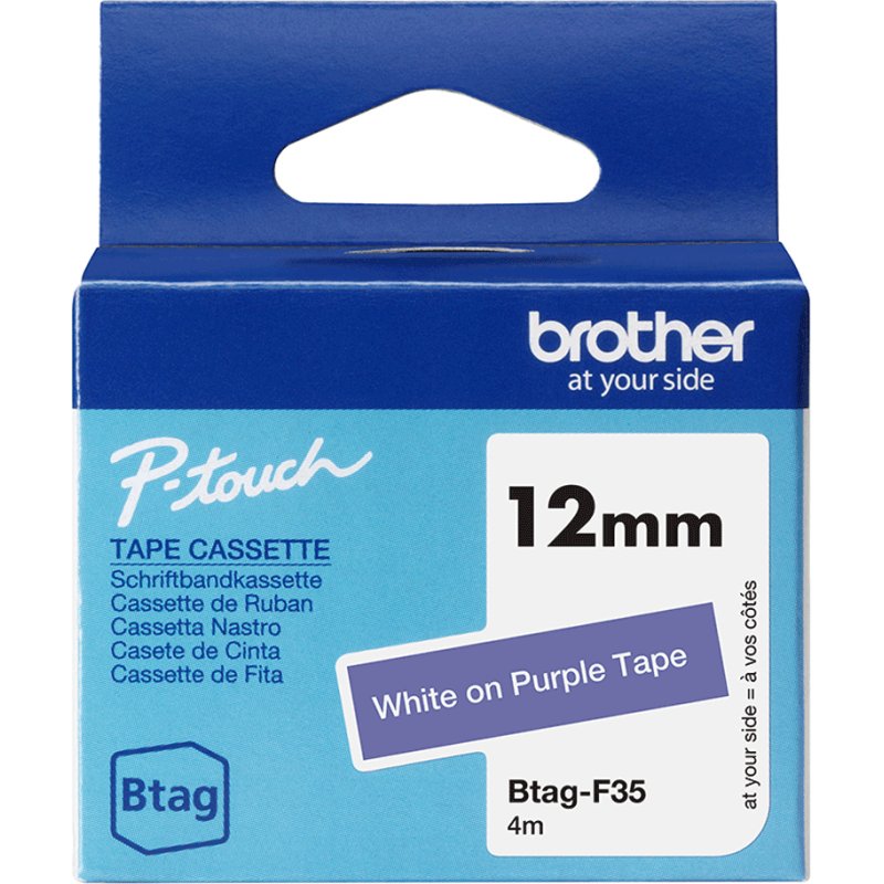 Brother BTAG-F35 - Ruban adhésif blanc sur violet, 12 mm de large, non laminé