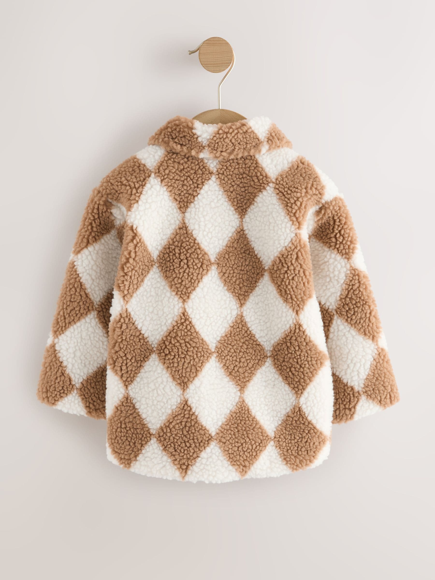 Naturel/bruin Harlequin - Fleece shacket van borg (3 mnd - 7 jr)