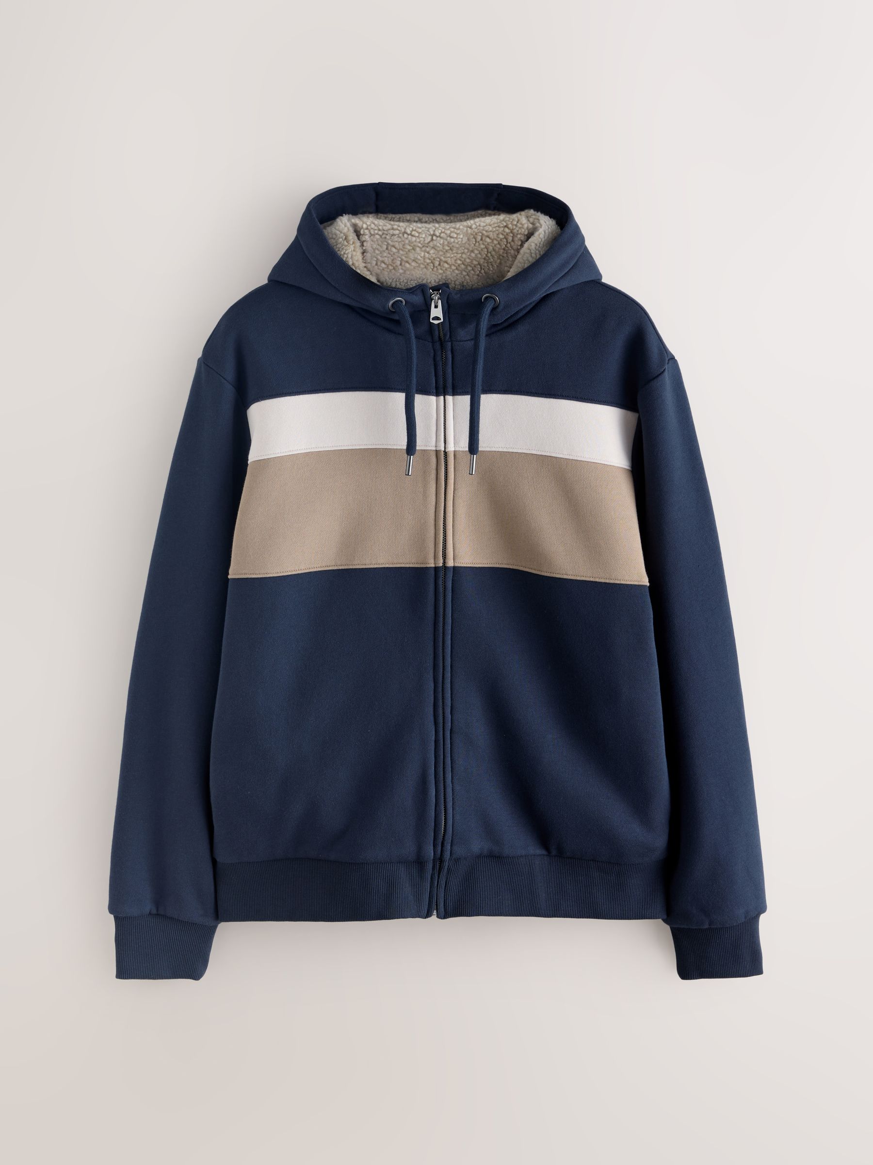 Blauw/ecru - Borg hoodie met fleecevoering en volledige ritssluiting