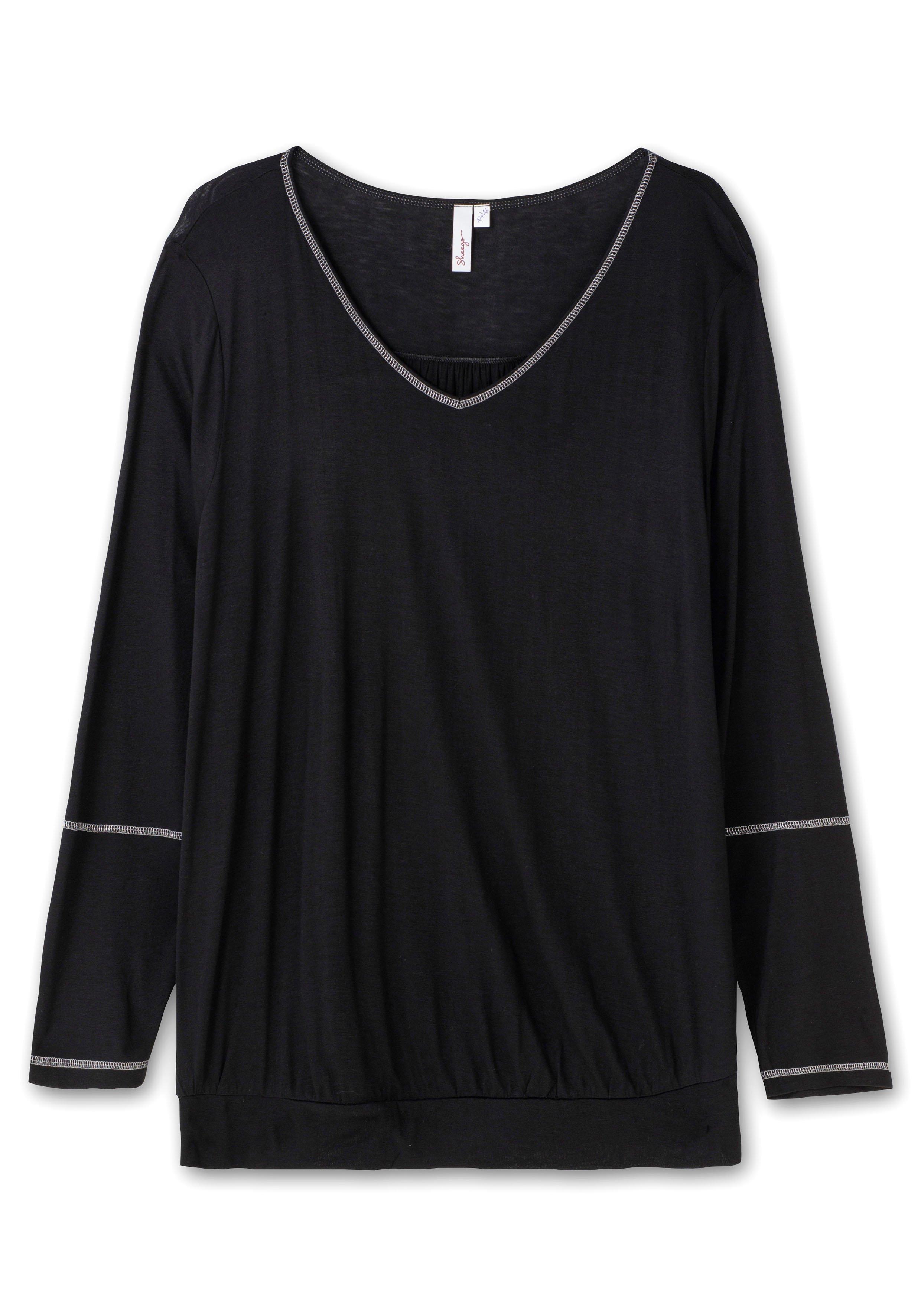 Langarmshirt mit Kontrast-Ziernähten