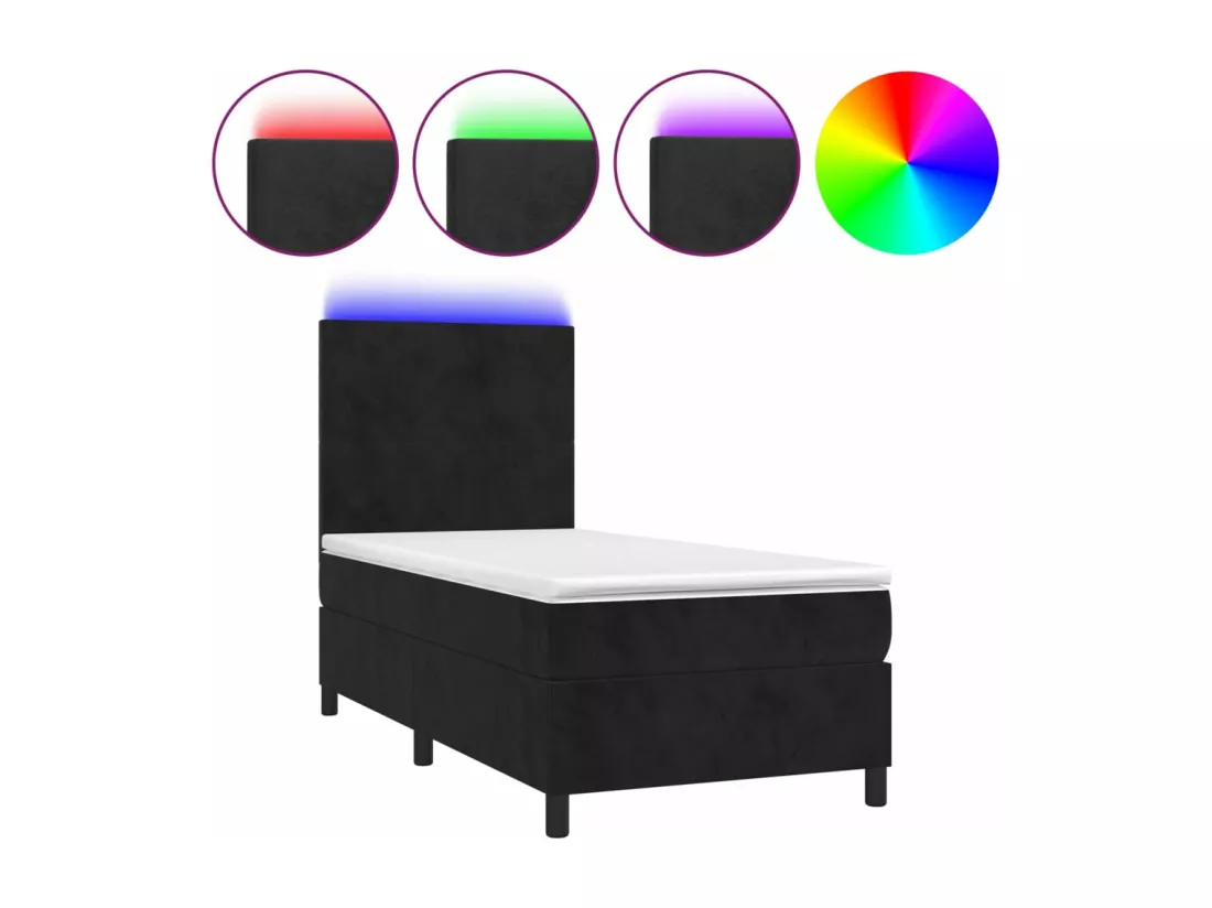 Sommier tapissier avec matelas et LED Noir 90x190 cm Velours