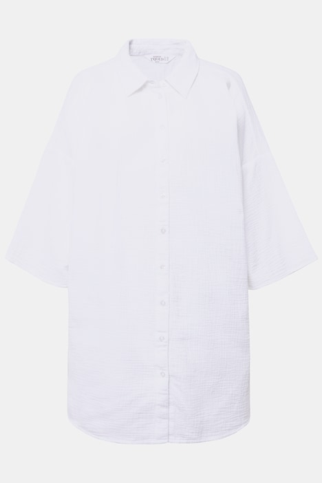 Long-Musselinhemd, oversized, Hemdkragen, Halbarm