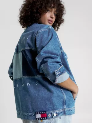 Jaqueta jeans oversized com estampa de bandeira da Curve Archive