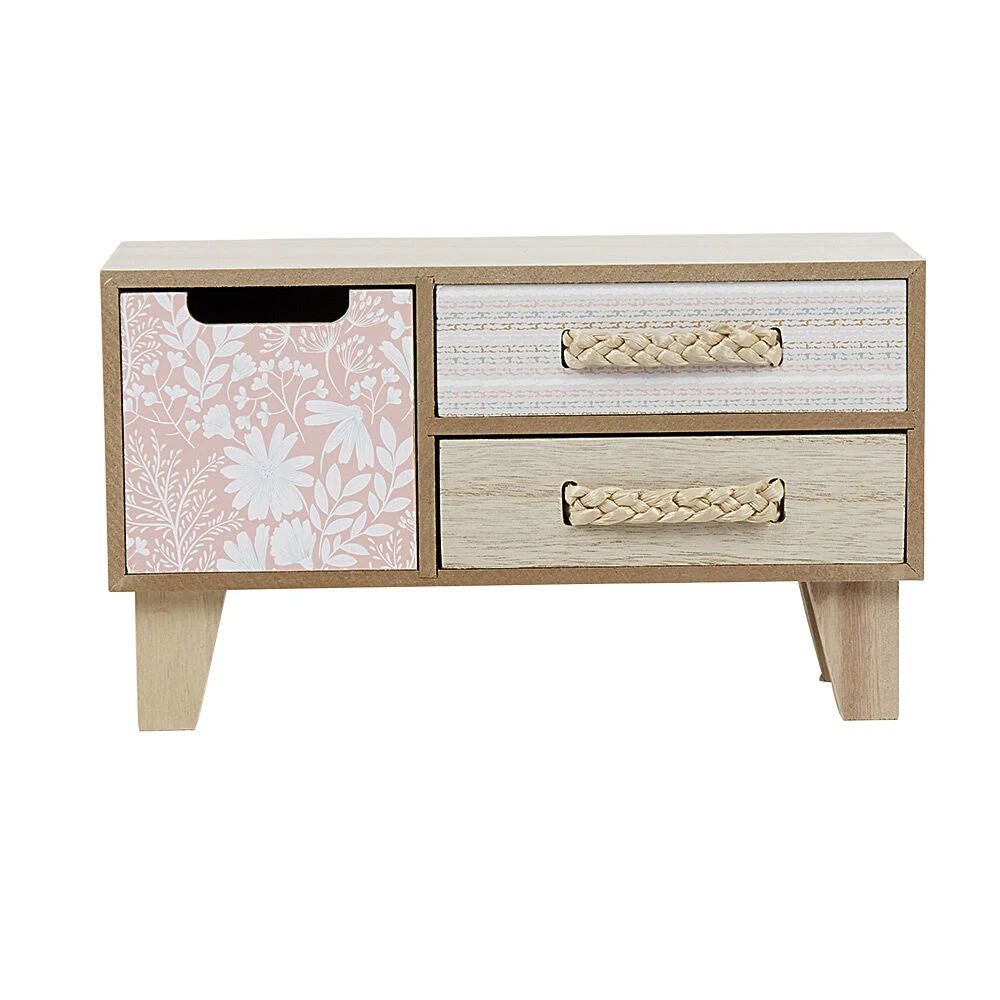 Mini boîte de rangement naturel motif florale rose et blanc