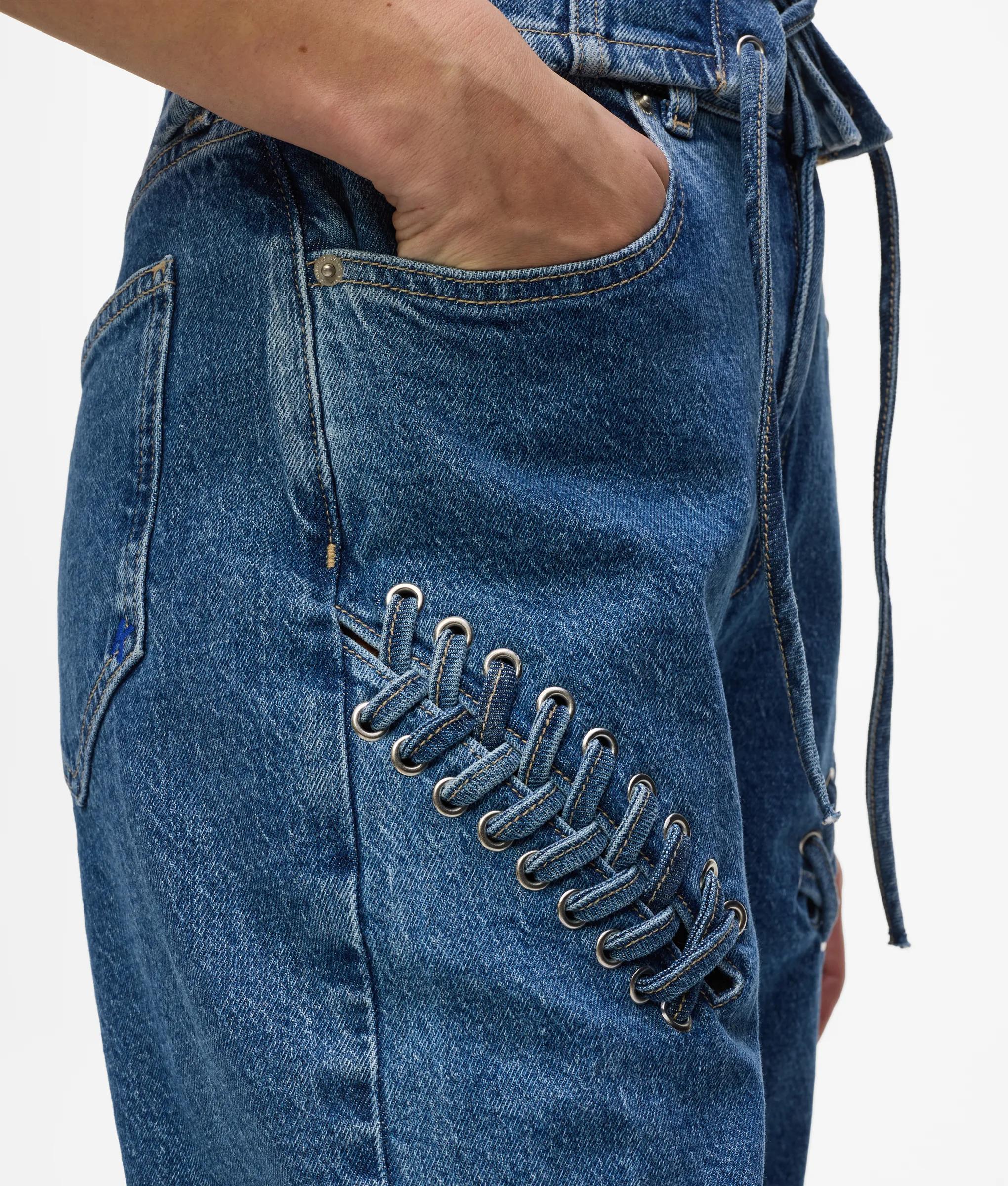 Rechte jeans met hoge taille en stropdasdetail