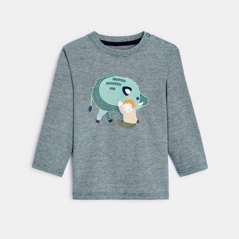 T-shirt fines rayures sanglier vert bébé garçon Vert