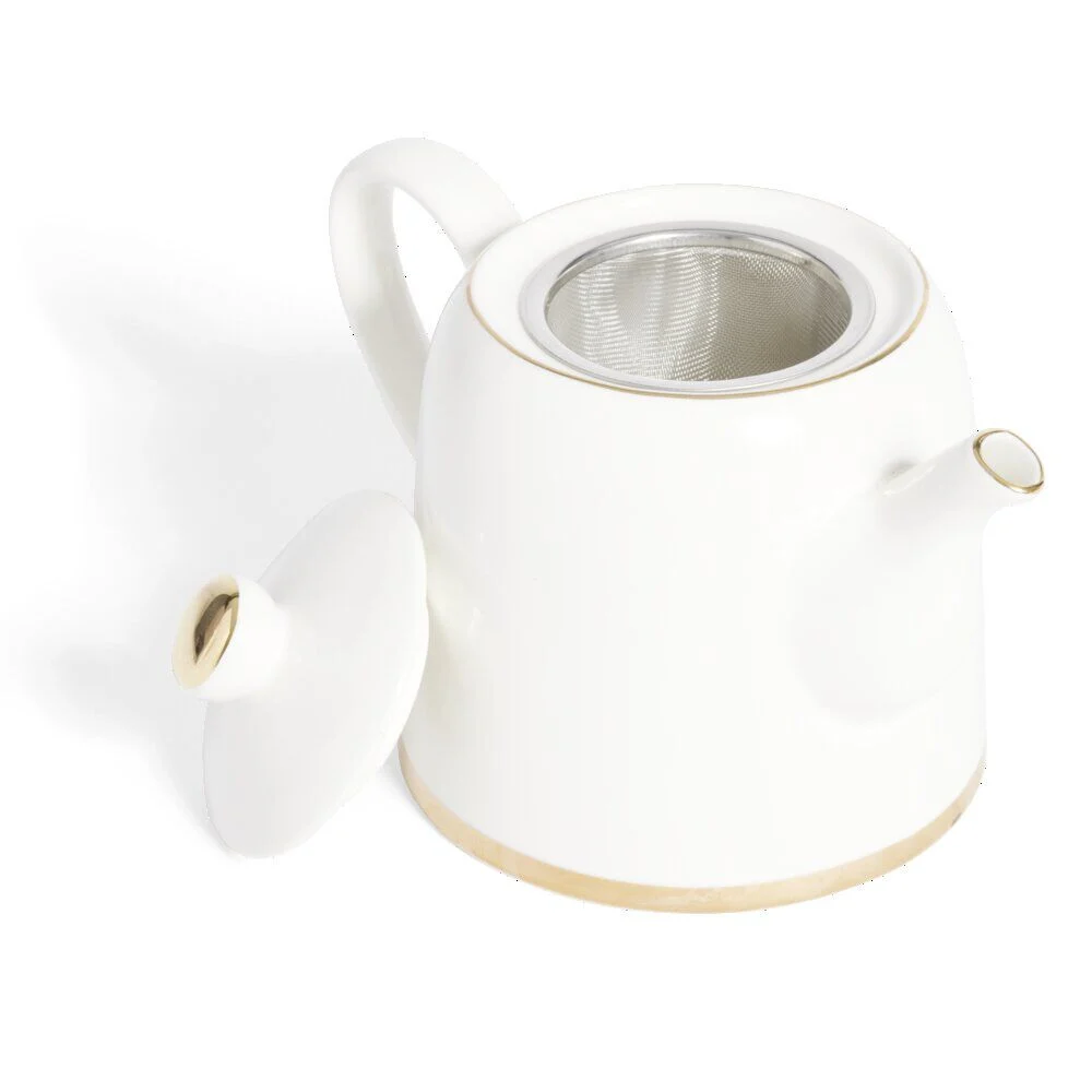 Théière 1L faïence blanc et doré Ø12xH15xm