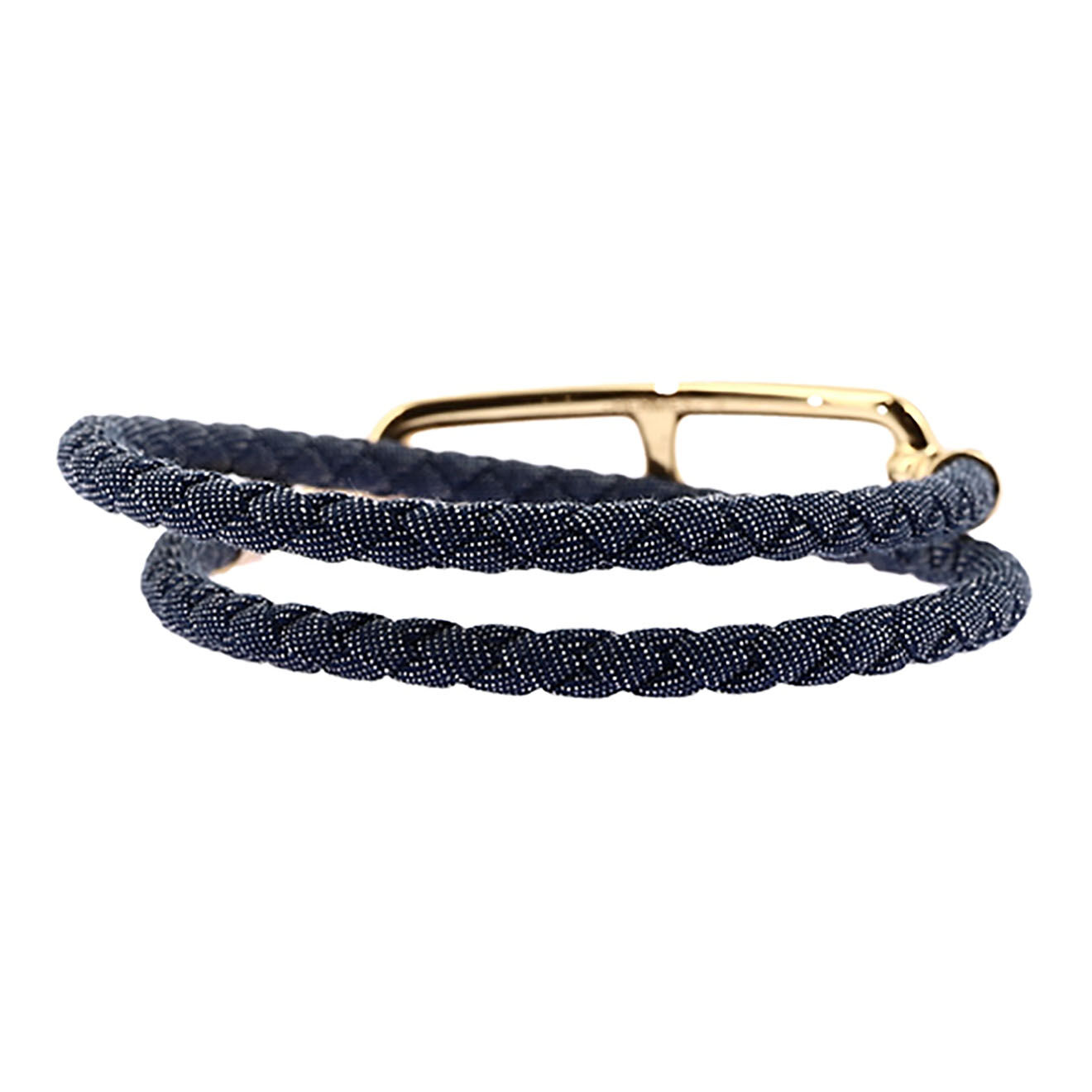Hermès Bracelet double tour Roulis en Denim & Plaqué or bleu - Neuf sans étiquette