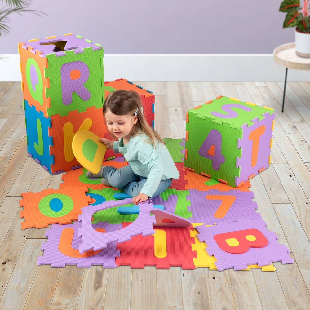 Play Factory 36-teiliges Alphabet- und Zahlenpuzzle aus Schaumstoff – Spielmatte