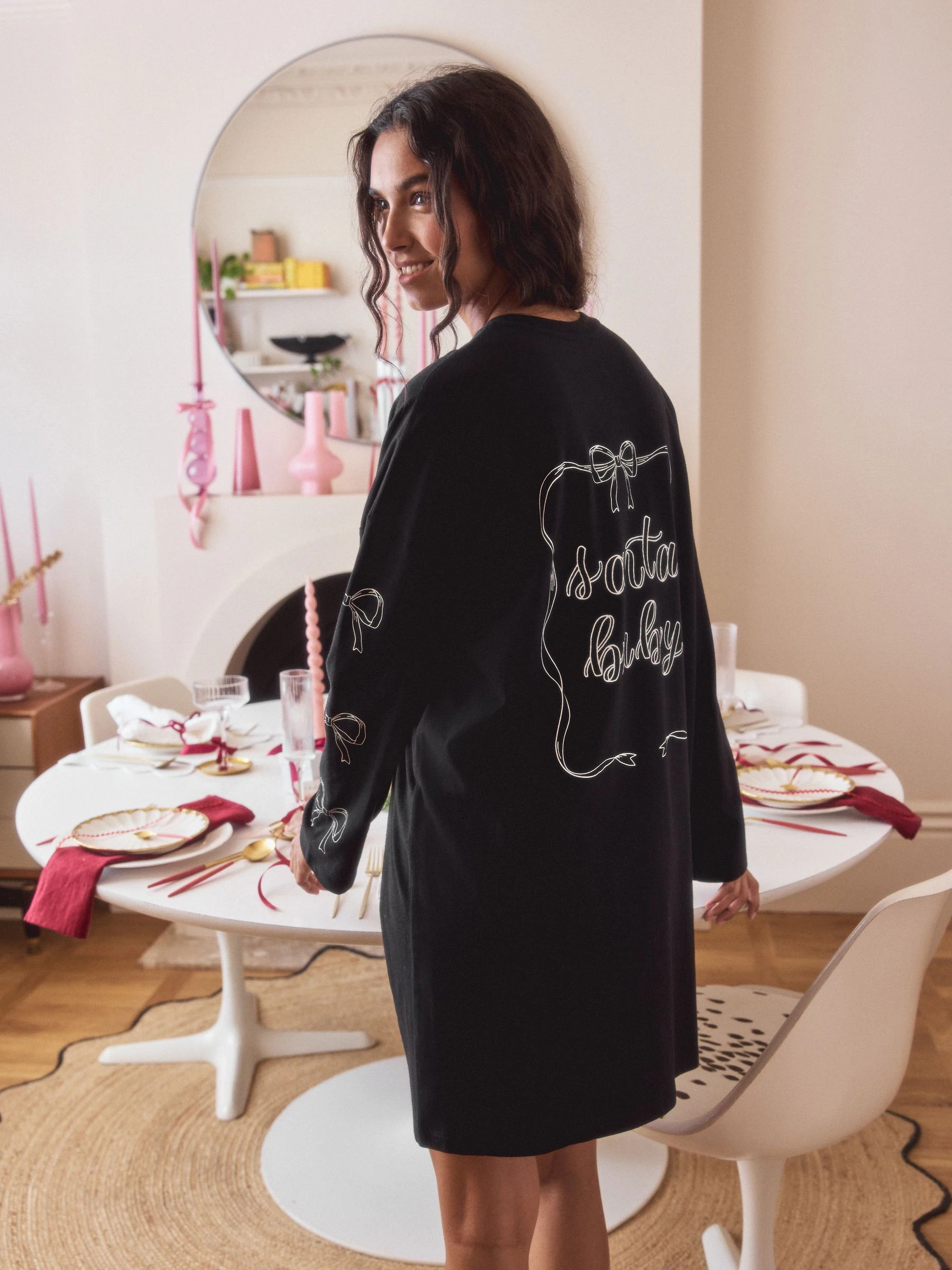 Zwart/wit - Graphic Long Sleeve Nightie