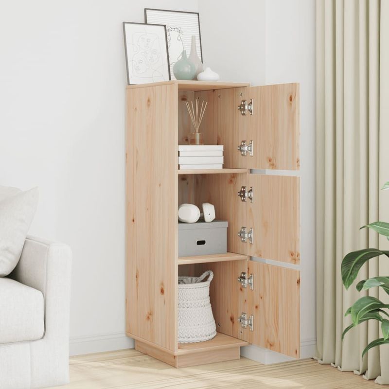vidaXL Hoge Kast - Massief Grenenhout - 3 Vakken - 34x40x108,5 cm