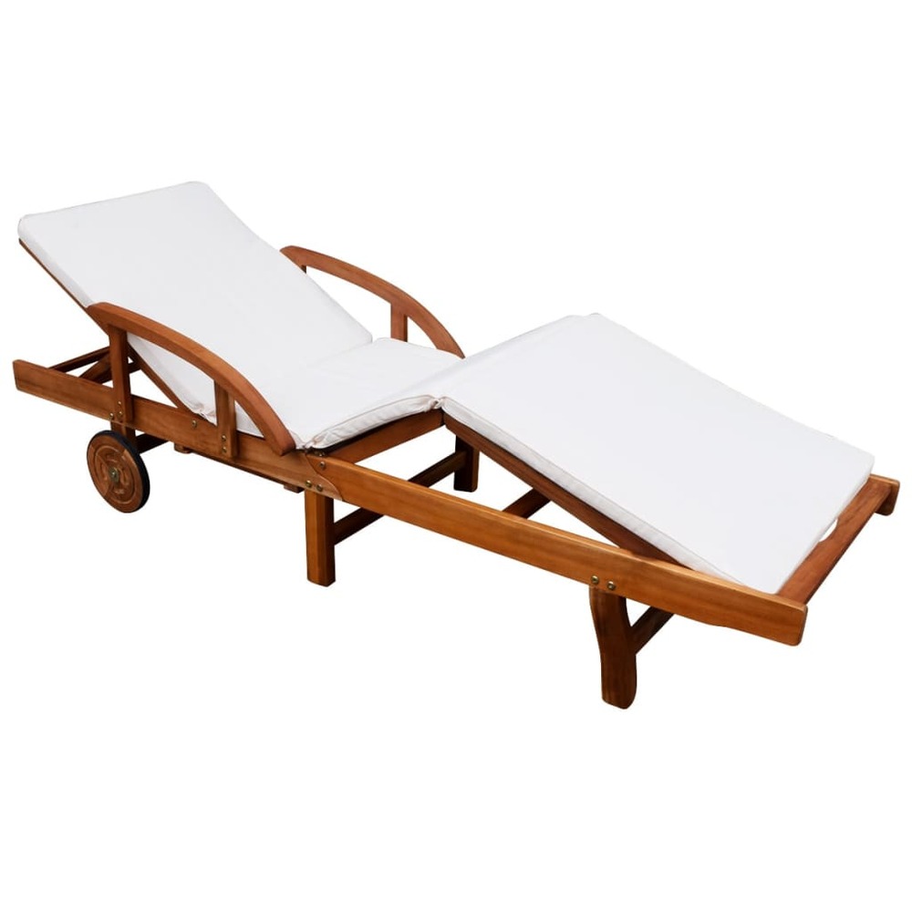 Transat chaise longue bain de soleil lit de jardin terrasse meuble d'extérieur avec coussin bois d'acacia solide