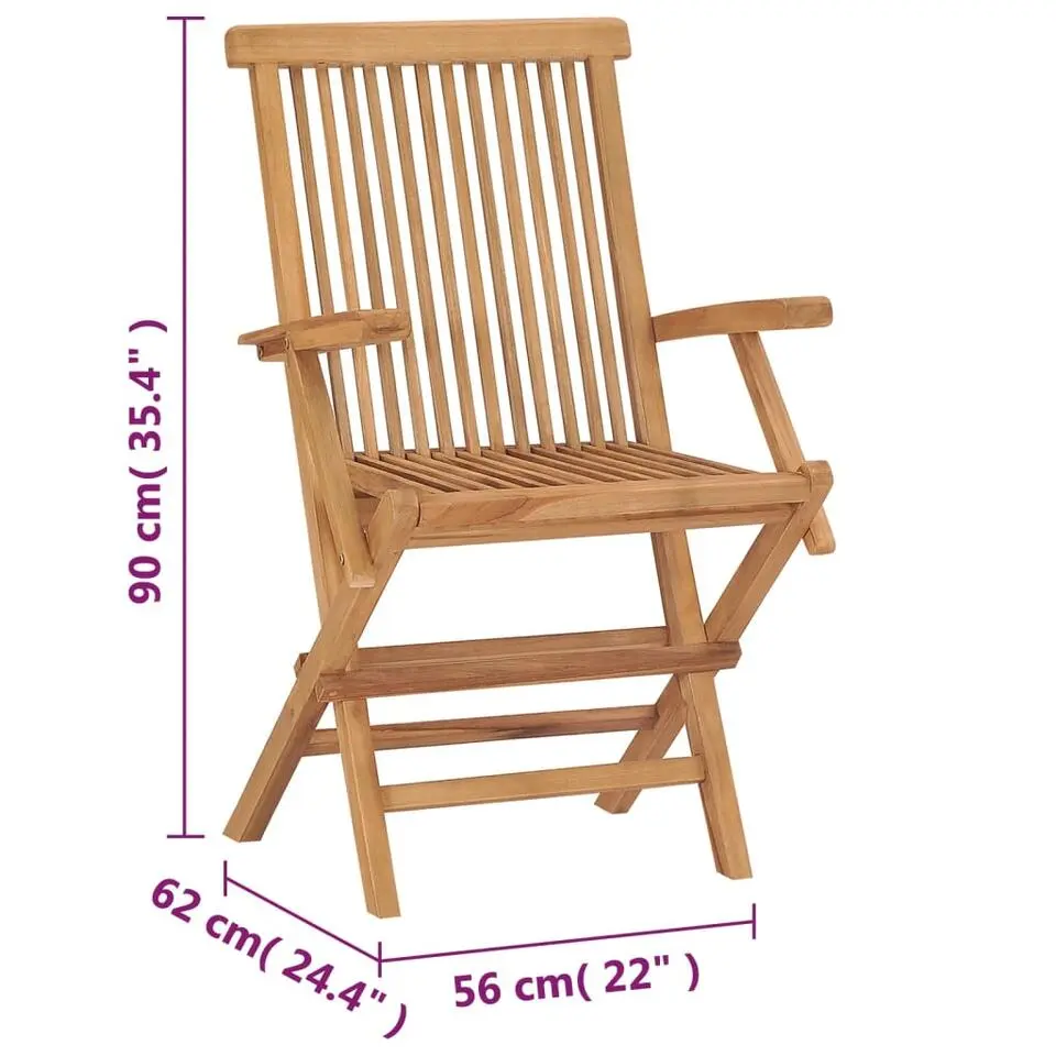 vidaXL - Tuinstoelen - Inklapbaar - Massief teakhout - 2 stuks
