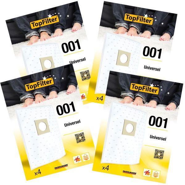 Lot de 4 packs de 4 sacs aspirateur 64001 universels Premium TopFilter