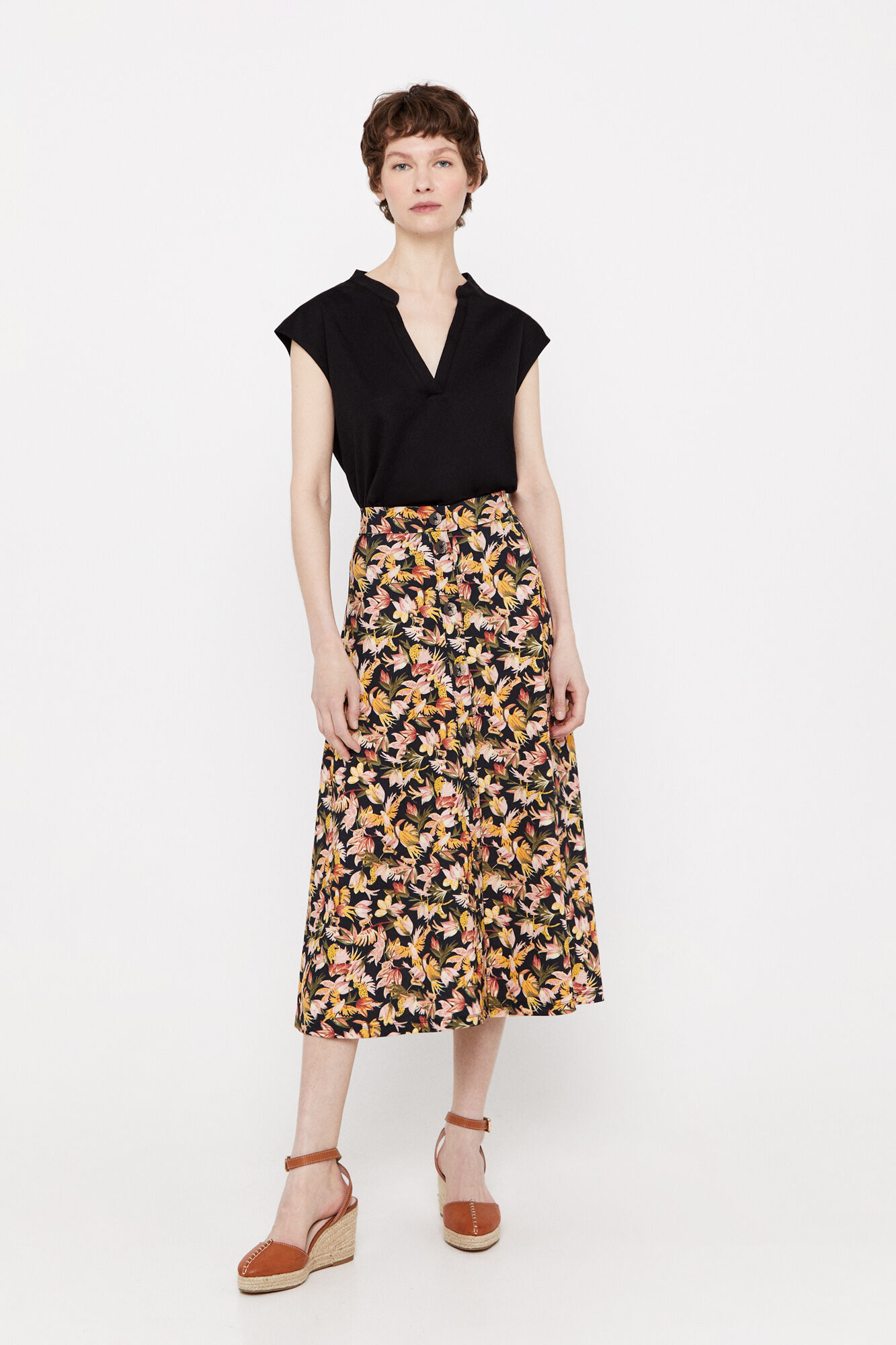 Saia midi em camadas - Multicolorida