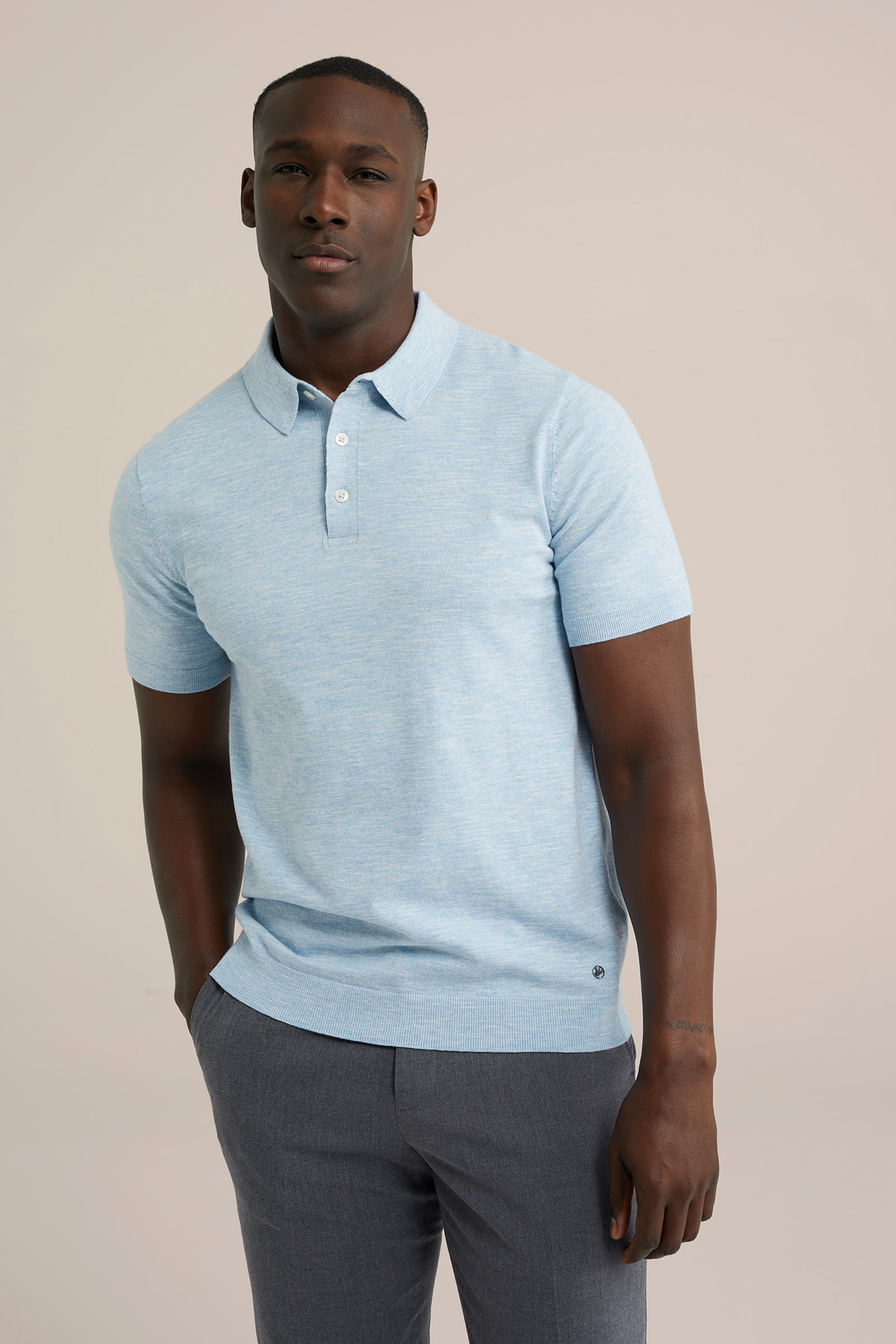 fijngebreide polo WE Fashion Lichtblauw