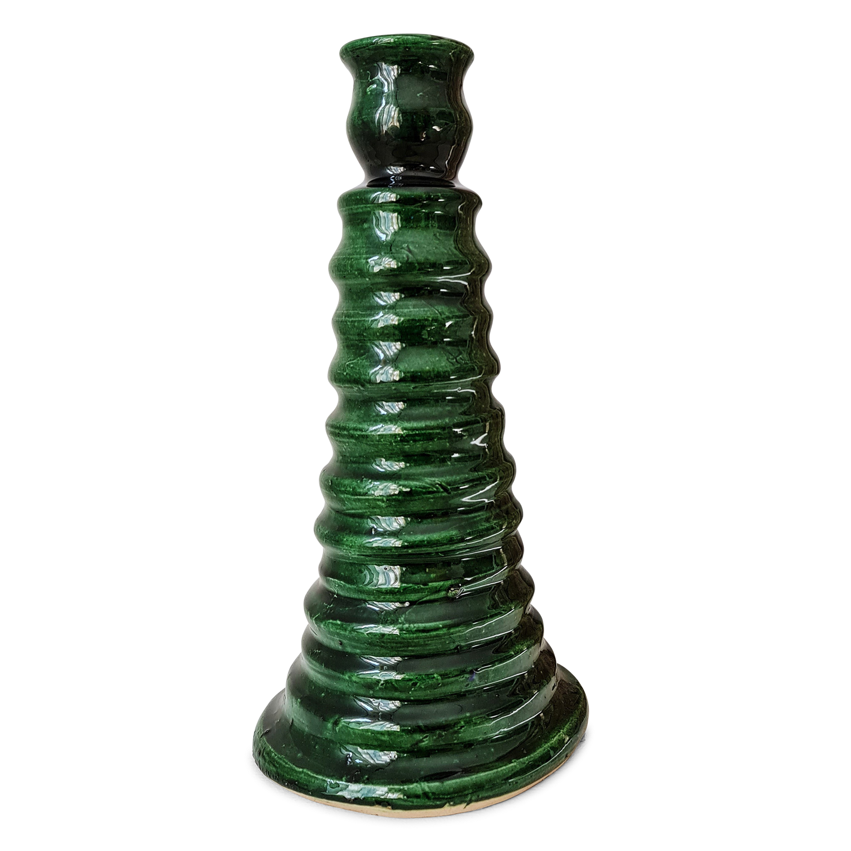 Bougeoir en poterie émaillée| Vert