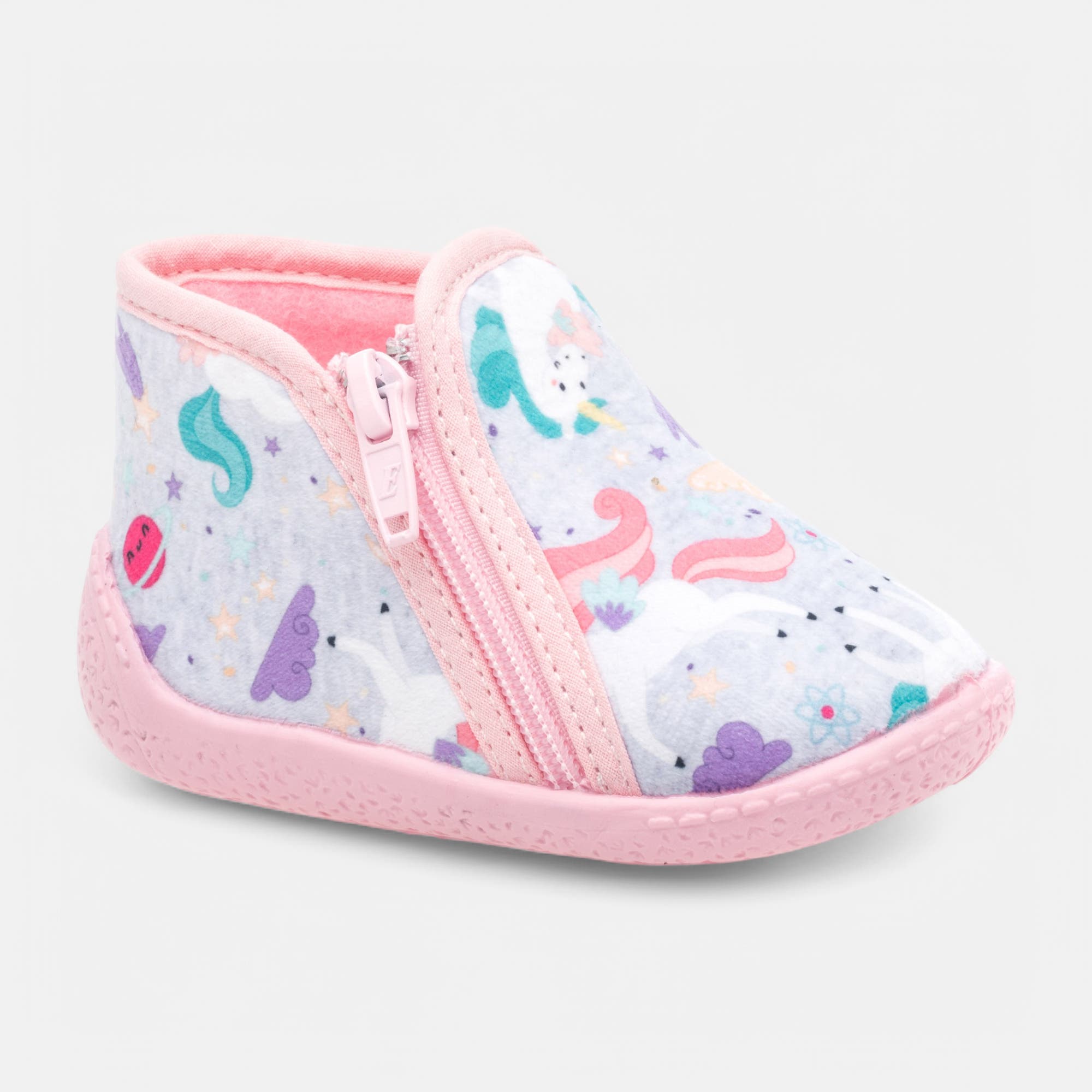 Pantoufles botillons zippés Bébé fille gris