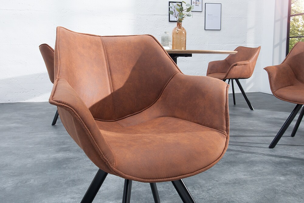 riess-ambiente Stuhl THE DUTCH RETRO - antik braun mit Armlehne Metallbeine Microfaser pflegeleicht