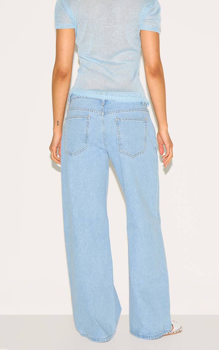 Bleu Clair Jean Boyfriend Taille Basse À Jambe Large