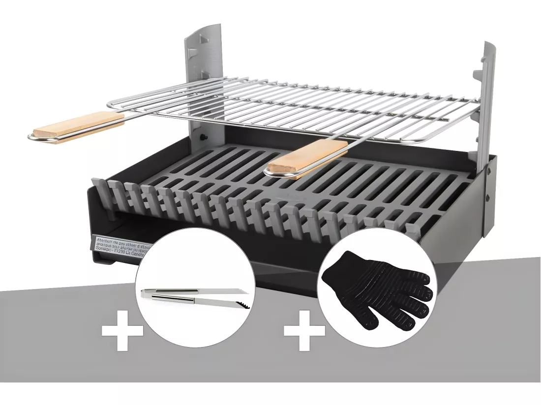 Barbecue charbon - Grilloir à poser Somagic + Pince en inox + Gant de protection