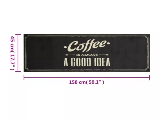 Tapis de cuisine lavable texte Coffee 45x150 cm velours