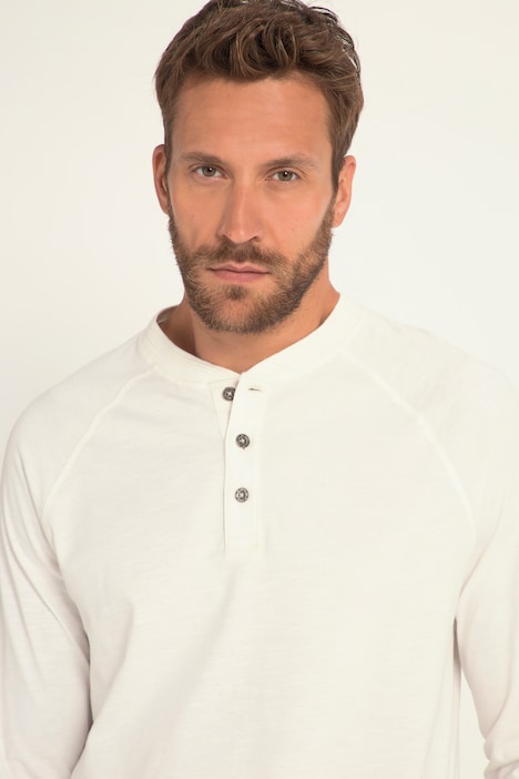 Henley, OEKO-TEX, Langarm, Flammjersey, Rundhals, Knopfleiste, bis 8 XL