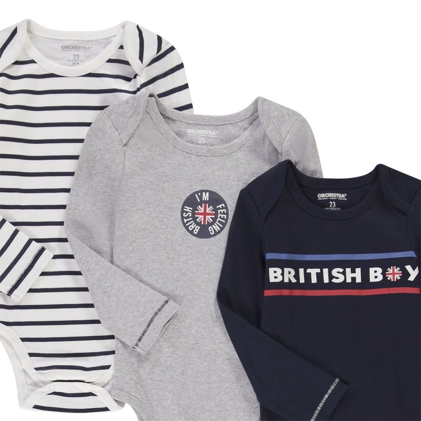 Lot de 5 bodies manches longues motifs British pour bébé garçon - Ecru