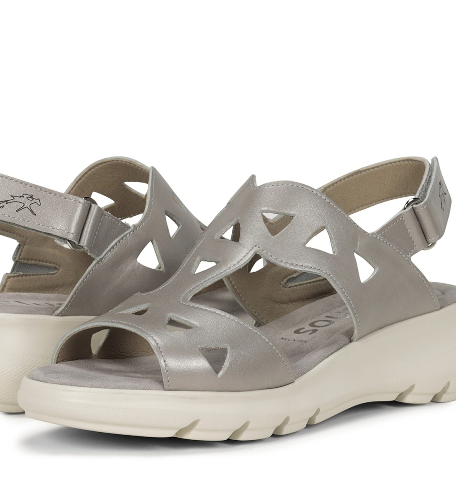 Sandálias de couro Fluchos F1657 cinza - salto plataforma de 6 cm -