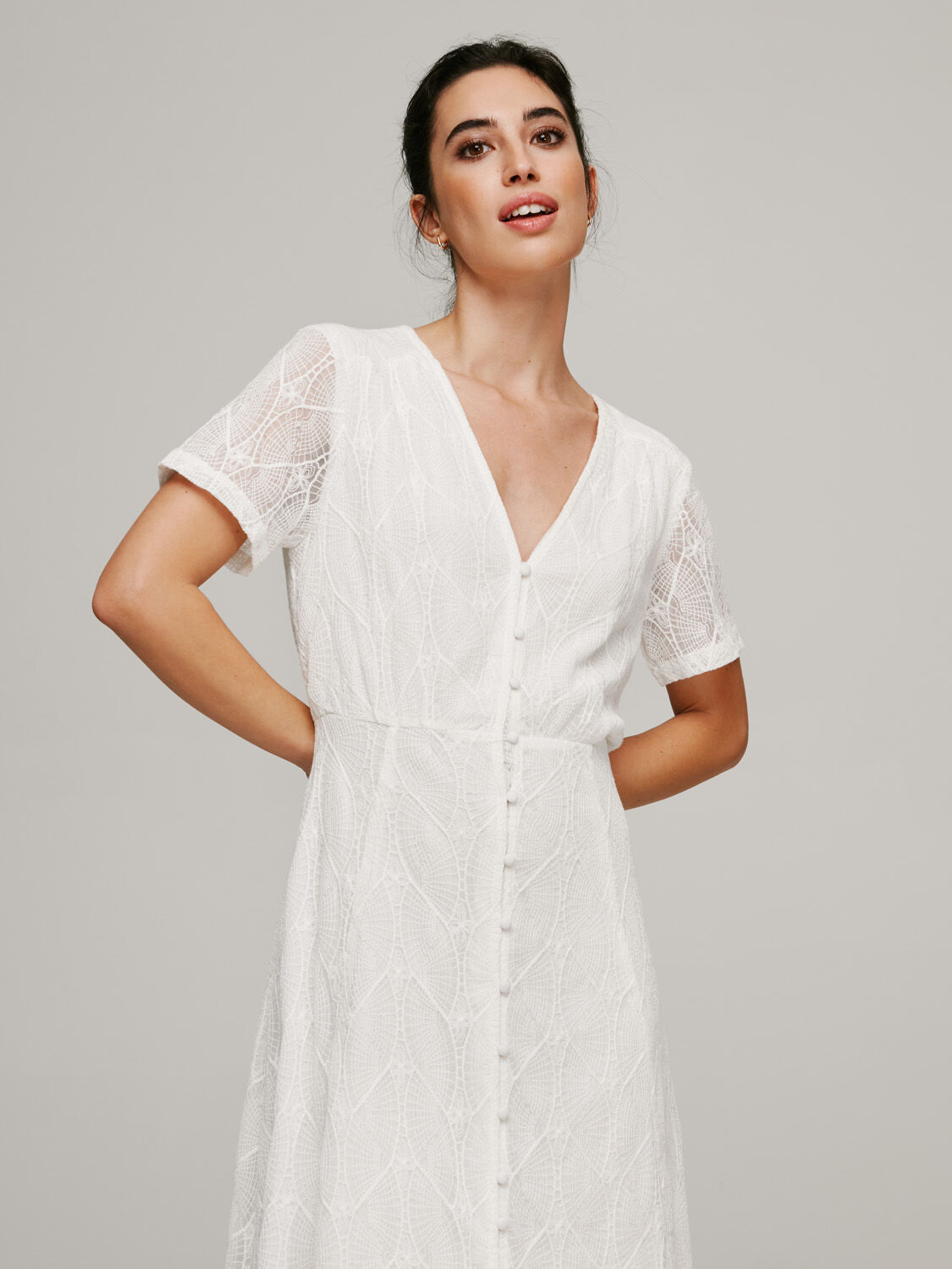 Vestido midi de manga curta - Branco
