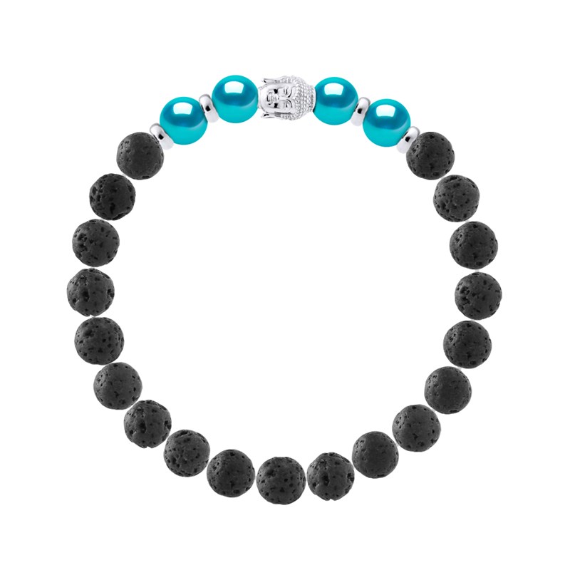 Bracelet BUDDAH Véritables Perles de Culture Colori TURQUOISE - Pierre de Lave Naturelle - Argent 925