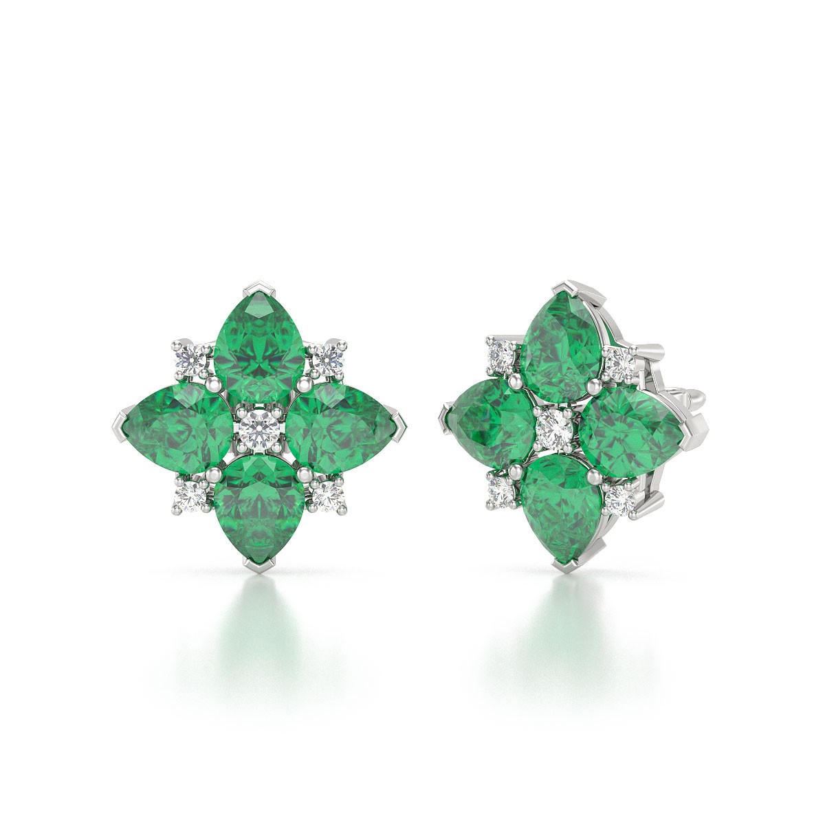 Boucles d'Oreilles Émeraude et Diamant en Or Blanc - Poids 2.100gr | Aden Boutique