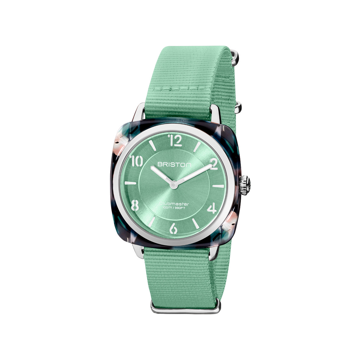 Montre BRISTON clubmaster chic femme bracelet tissu vert clair