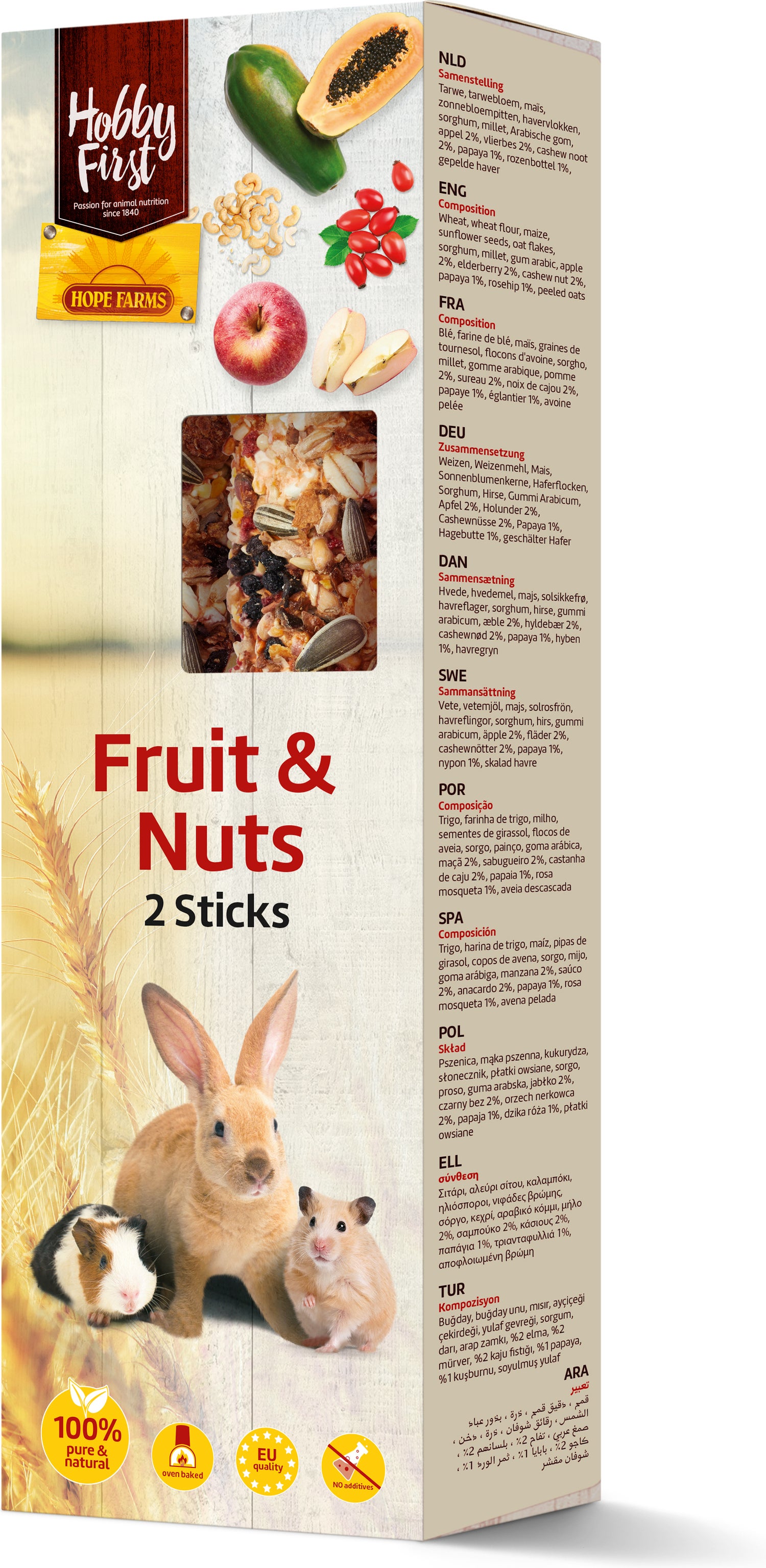 Hobby First Hope Farm knaagdierensnack fruit / noten 90 g 2 stuks