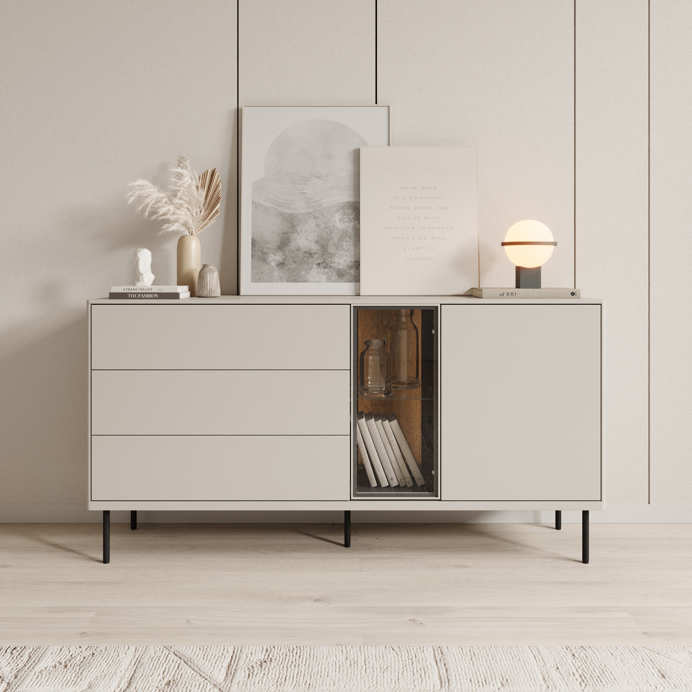 Meubella - Estrella - Dressoir - Beige - 161x41x83 cm