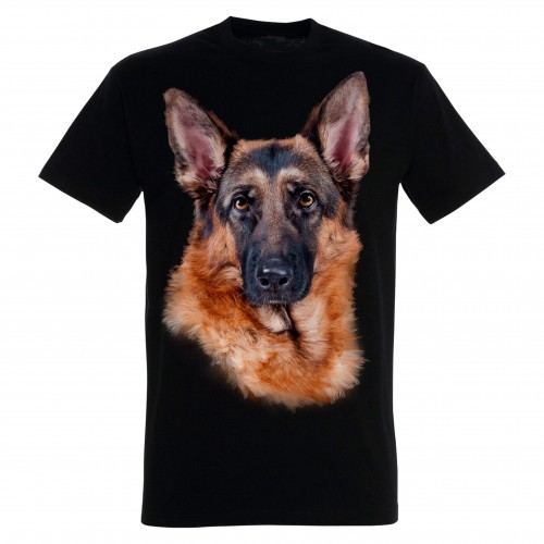 Camiseta preta unissex com estampa de Pastor Alemão
