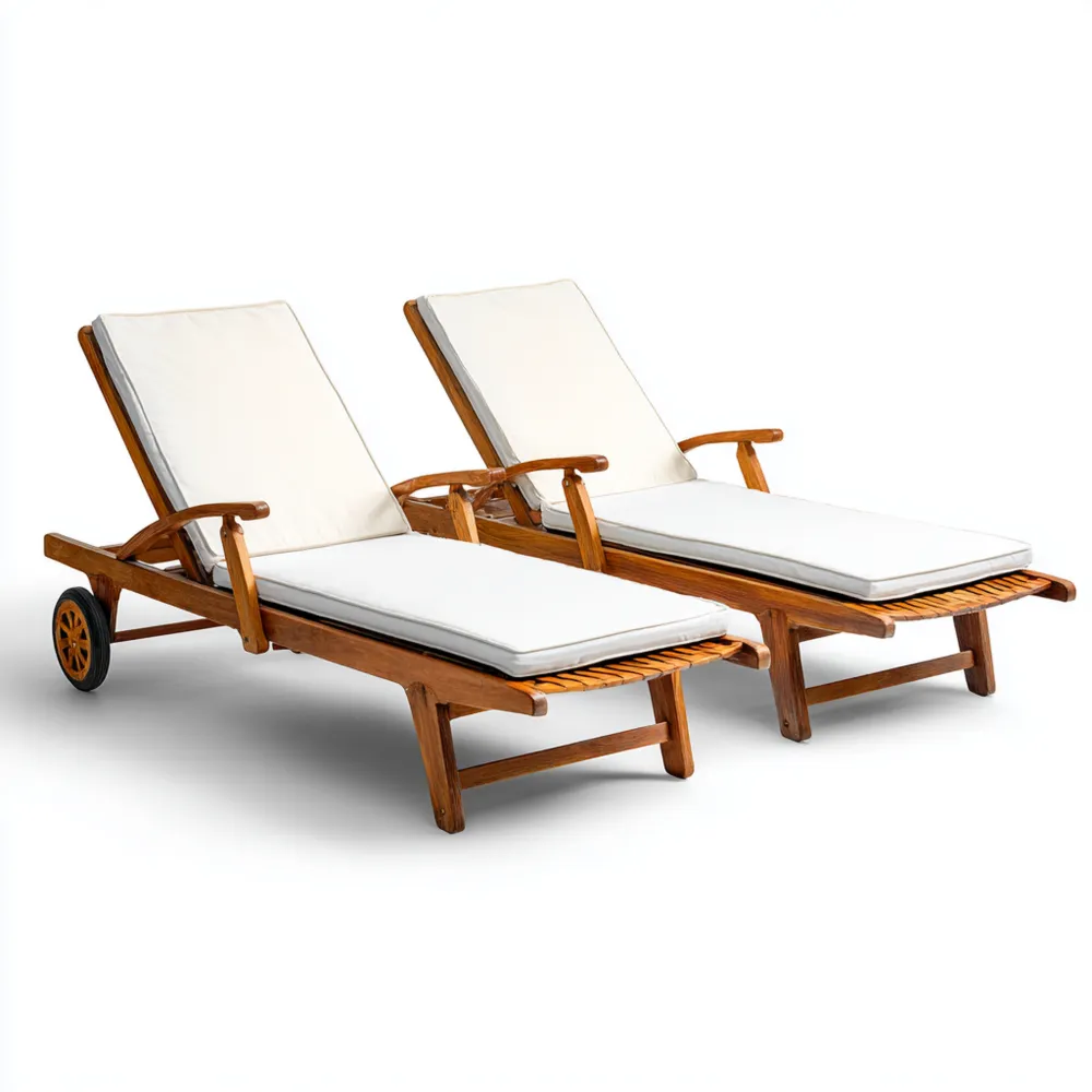 Gartenliege Set Akazienholz 200x65x30 cm - Beige - Verstellbar mit Rol