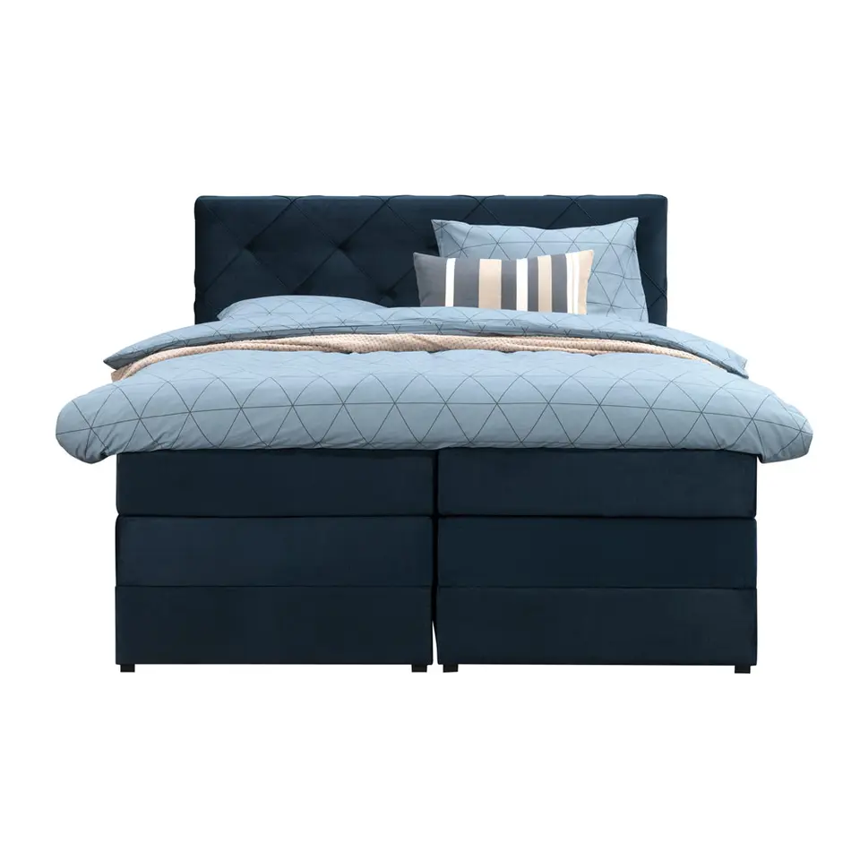 Boxspring met opbergruimte Liv geruit - blauw - 180x200 cm