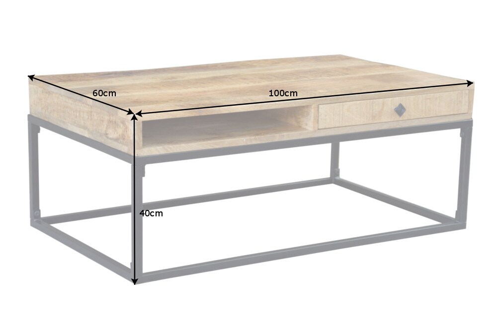 riess-ambiente Couchtisch IRON CRAFT- Massivholz 100cm Mangoholz mit Schublade schwarzes Metallgestell Wohnzimmer